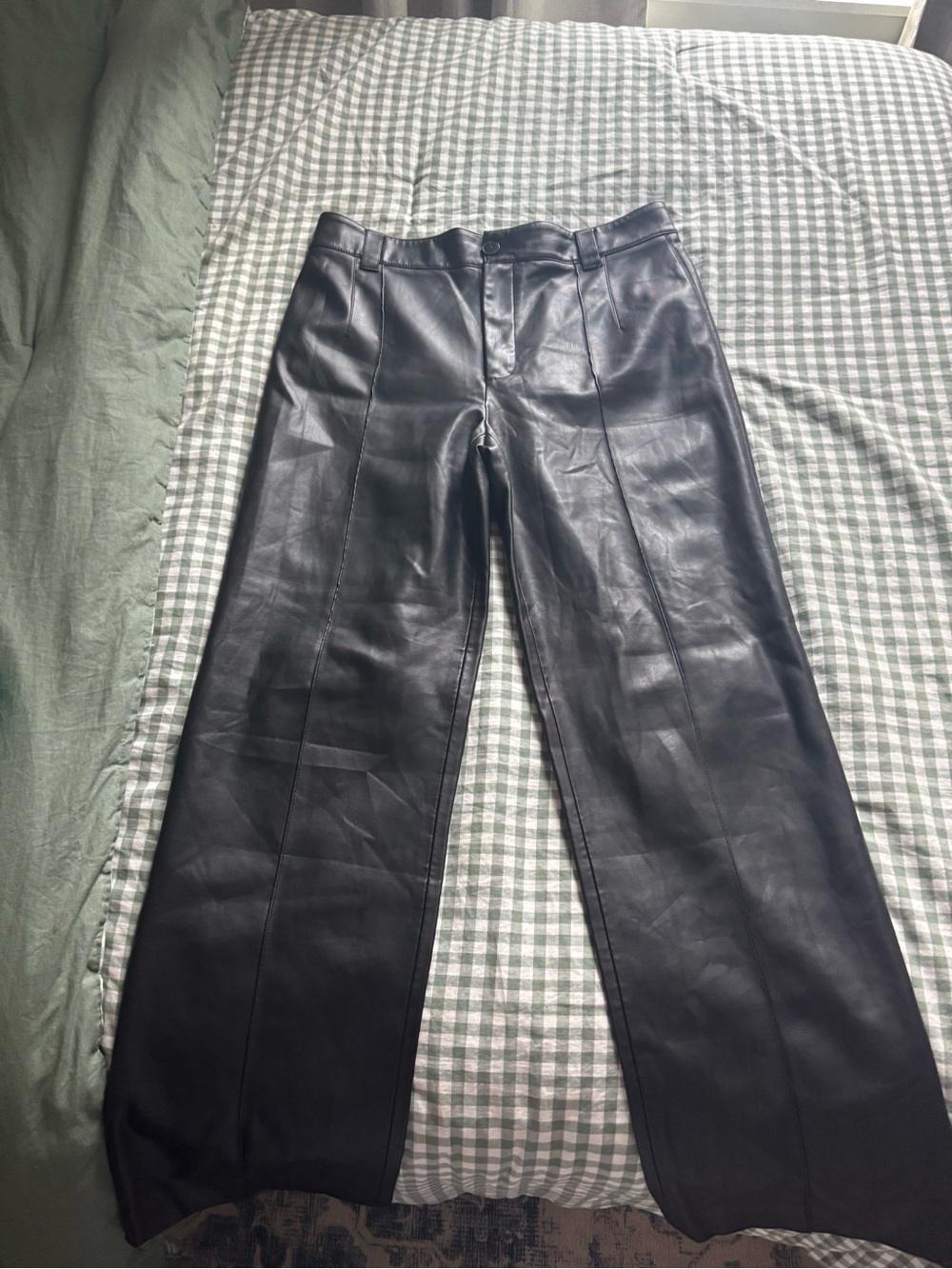 Zara Black Faux Leather Straight-Leg Pants
